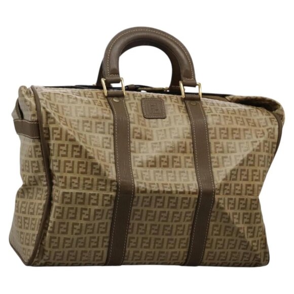 FENDI Zucchino Canvas Boston Bag Vintage Gold Beige Auth 122399 - Picture 1 of 15